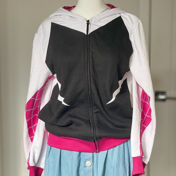 Marvel Spider-Man Gwen Ghost Spider Fleece Zip Up Hoodie - Junior 14/16 Women XS - Picture 2 of 7